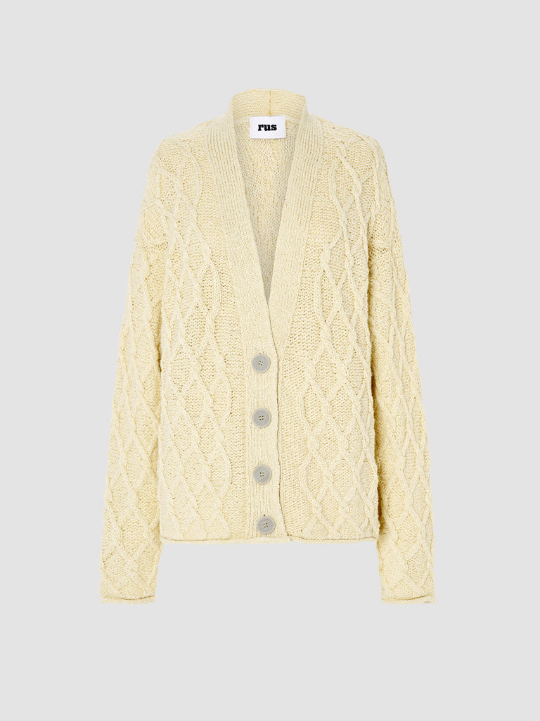 RUS Caramelle - Chunky cable cardigan Organic cotton Light yellow