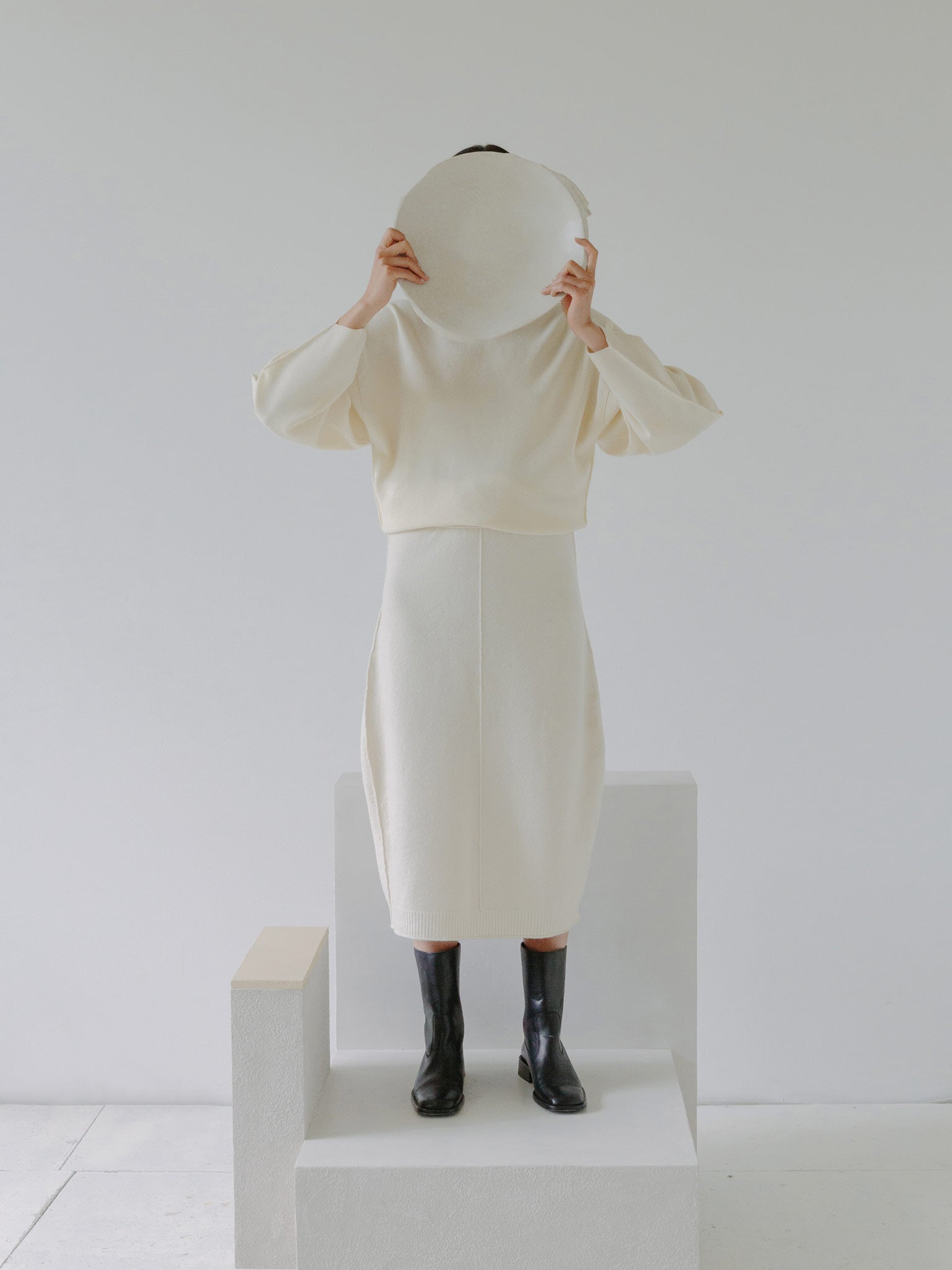 KOPPU sweater and KOSAJI skirt in Chalk.