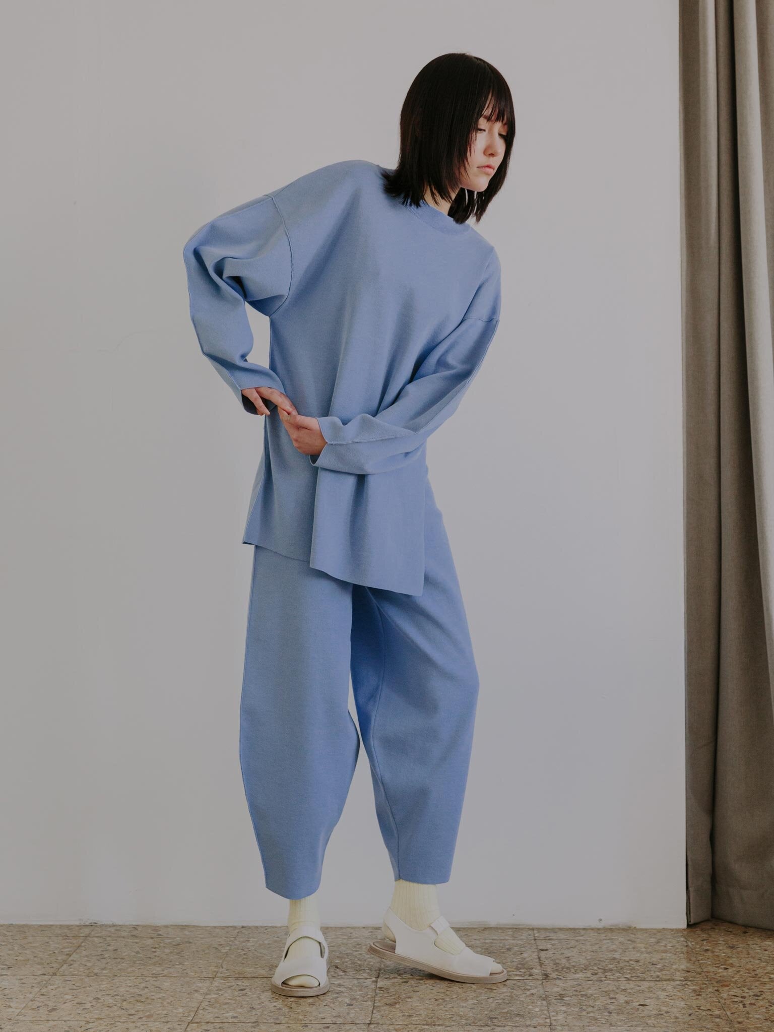 Onsen sweater and Givre pants in Pale Blue.