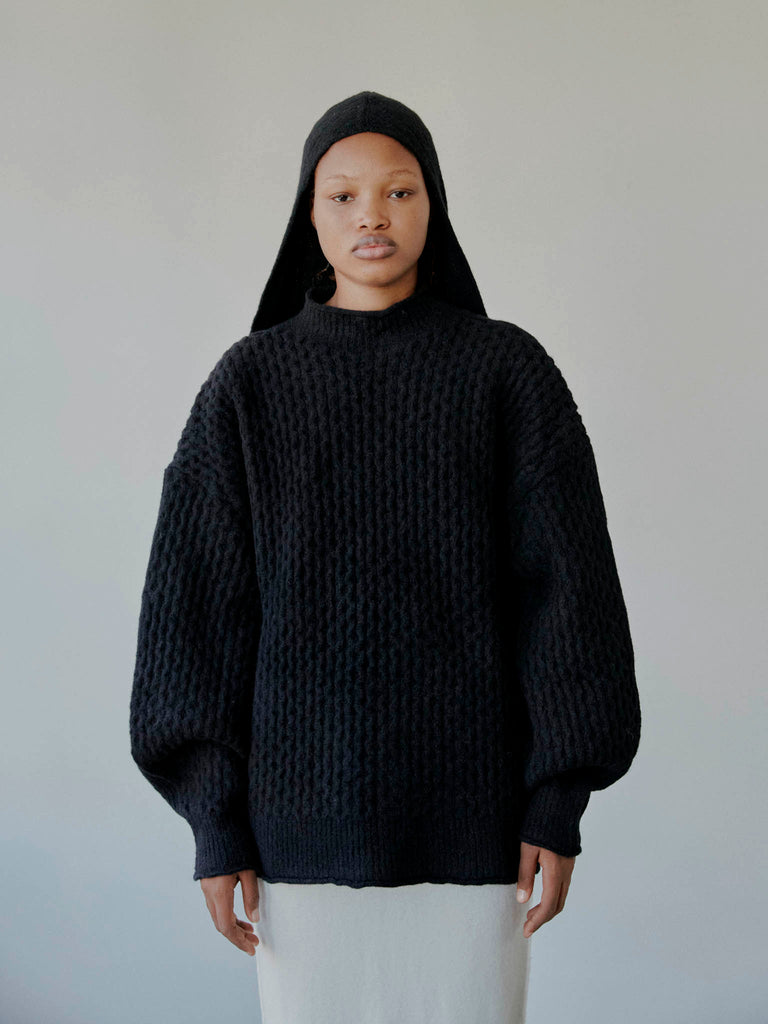 RUS Ringo - Fuzzy cable sweater Baby alpaca Oversized Black